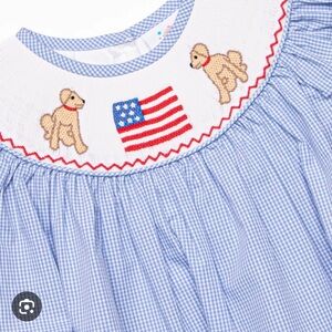 Stitchy Fish Pups and Pride Patriotic Smocked Embroidered Gingham Dress 3T